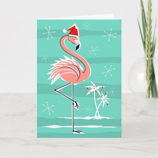 Kerst Flamingo Stripe Vrolijk Kerstfeest Feestdagen Kaart (Voorkant)