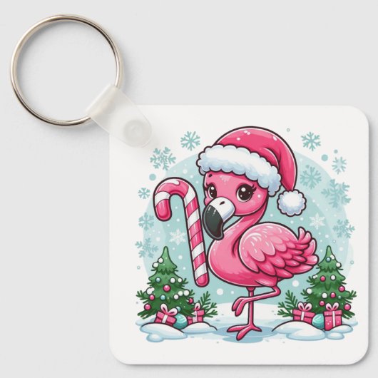 Kerst Flamingo Sublimatie Clipart Sleutelhanger (Voorkant)
