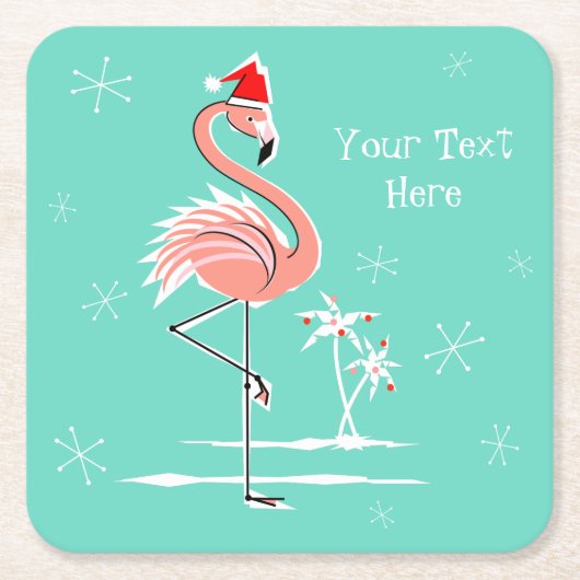 Kerst Flamingo Tekst onderzetter vierkant (Voorkant)