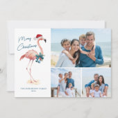 Kerst Flamingo Tropical Beach Foto Feestdagenkaart (Voorkant)