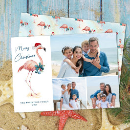 Kerst Flamingo Tropical Beach Foto Feestdagenkaart
