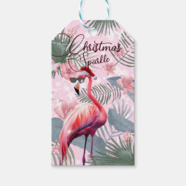 Kerst Flamingo Tropical Lights Cadeaulabel
