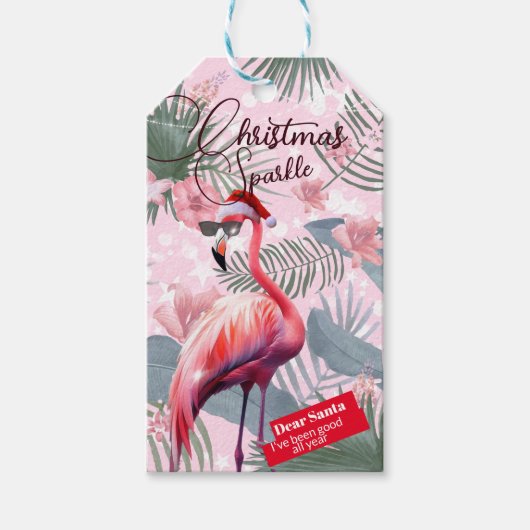 Kerst Flamingo Tropical Lights Cadeaulabel (Voorkant)