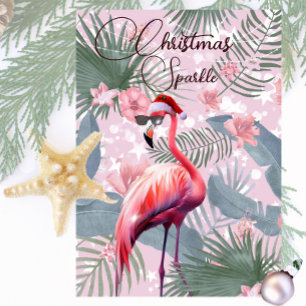 Kerst Flamingo Tropical Lights Wenskaart Kaart