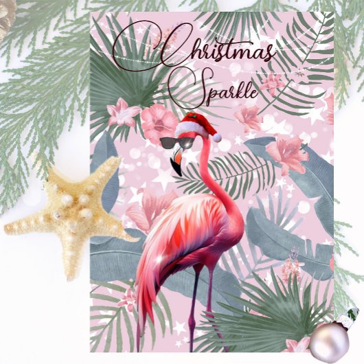 Kerst Flamingo Tropical Lights Wenskaart Kaart