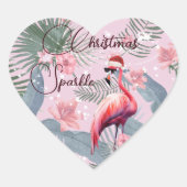 Kerst Flamingo Tropisch Persoonlijk Hart Sticker (Voorkant)