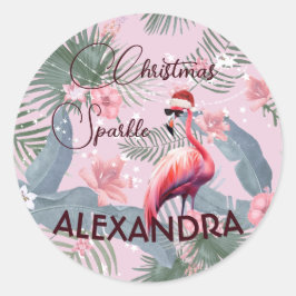 Kerst Flamingo Tropisch Persoonlijk Ronde Sticker