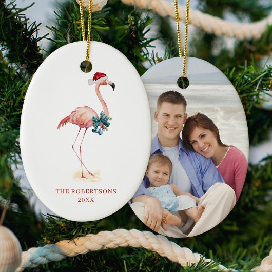 Kerst Flamingo Tropisch strand Keramisch Ornament