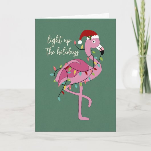 Kerst Flamingo Verlicht de Feestdagen Kaart (Voorkant)