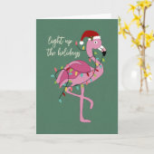 Kerst Flamingo Verlicht de Feestdagen Kaart (Gele Bloem)