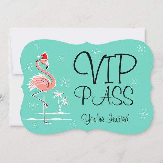 Kerst Flamingo 'VIP PASS' uitnodigingsbeugel Kaart (Voorkant)