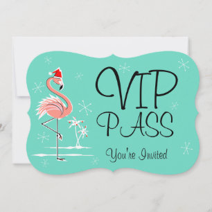 Kerst Flamingo 'VIP PASS' uitnodigingsbeugel Kaart