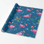 Kerst Flamingo's en hulstpatroon Cadeaupapier (Uitgerold)