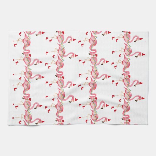 Kerst flamingo's keukenhanddoek (Horizontaal)