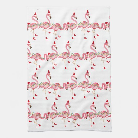Kerst flamingo's keukenhanddoek (Verticaal)