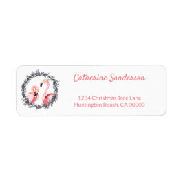 Kerst flamingo's roze retouradres etiket