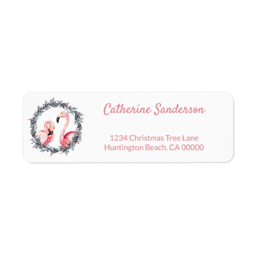 Kerst flamingo's roze retouradres etiket (Voorkant)