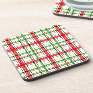 Kerst Flanel Plaid Tartan Design - Wit Bier Onderzetter