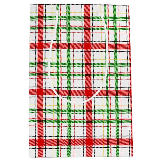 Kerst Flanel Plaid Tartan Design - Wit Medium Cadeauzakje (Voorkant)