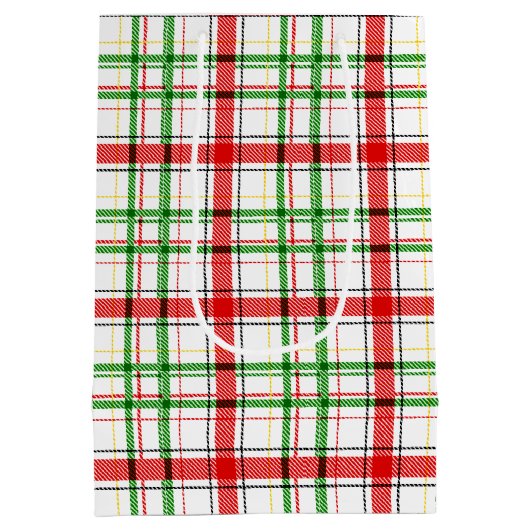 Kerst Flanel Plaid Tartan Design - Wit Medium Cadeauzakje (Achterkant)