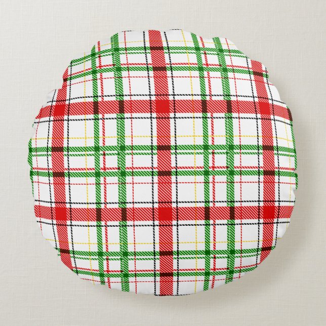 Kerst Flanel Plaid Tartan Design - Wit Rond Kussen (Voorkant)