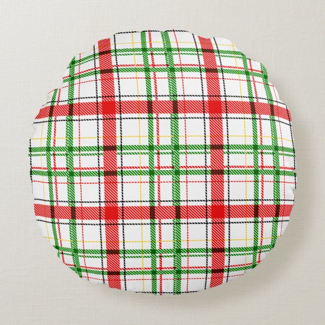 Kerst Flanel Plaid Tartan Design - Wit Rond Kussen (Voorkant)