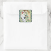 Kerst Flapper Meisje Met Drank en Boom Vierkante Sticker (Tas)