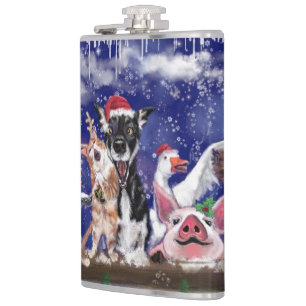Kerst Flask Grappig Boerderij Happy Animal Party Heupfles