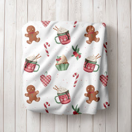 Kerst fleece deken met gemberkoek en warme chocola