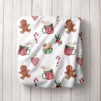 Kerst fleece deken met gemberkoek en warme chocola