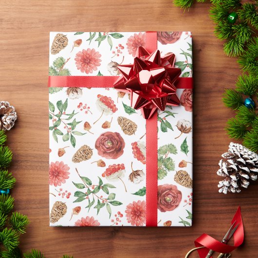 Kerst Floral Cadeaupapier