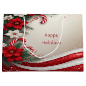 Kerst Floral Candy Canes Vakantie Gift Bag Groot Cadeauzakje (Voorkant)