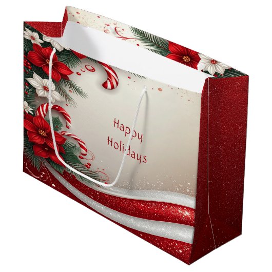 Kerst Floral Candy Canes Vakantie Gift Bag Groot Cadeauzakje (Voorkant Gekanteld)