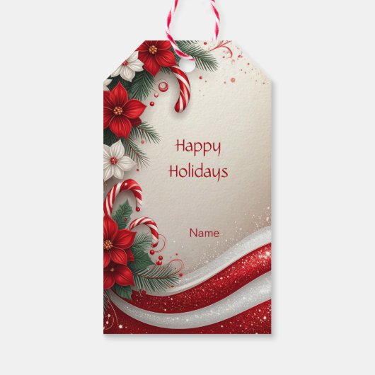 Kerst Floral Candy Canes Vakantie Gift Label Cadeaulabel (Achterkant)