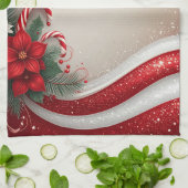 Kerst Floral Candy Canes Vakantie Keuken Handdoek (Gevouwen)