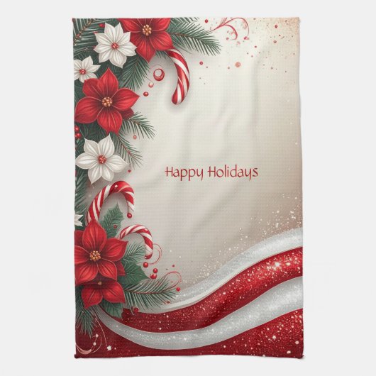 Kerst Floral Candy Canes Vakantie Keuken Handdoek (Verticaal)
