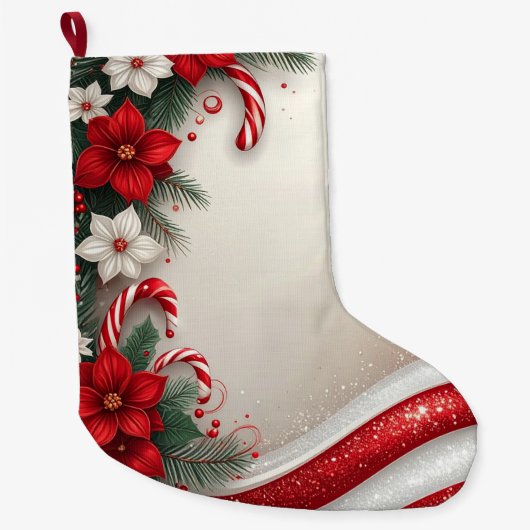 Kerst Floral Candy Canes Vakantie Stocking Grote Kerstsok (Voorkant)