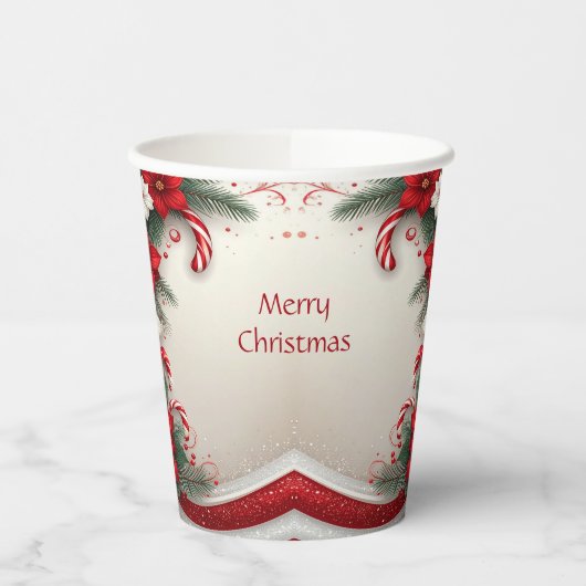 Kerst Floral Candy Canes Vakantiepapier Cups Papieren Bekers (Links)