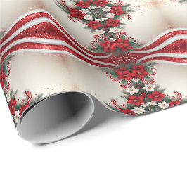 Kerst Floral Candy Canes Wrapping Paper Cadeaupapier