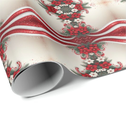 Kerst Floral Candy Canes Wrapping Paper Cadeaupapier (Rol Hoek)