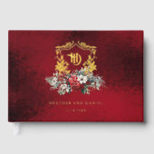 Kerst Floral Crest Monogram Huwelijk Gastenboek (Voorkant)