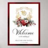 Kerst Floral Crest Monogram Huwelijk Welkom Poster (Voorkant)
