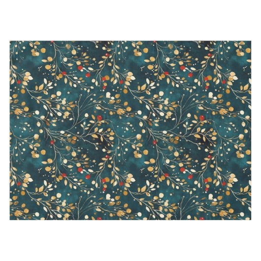 Kerst Floral Goud, Wit met rode bessen Tafelkleed (Voorkant (Horizontaal))