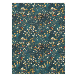 Kerst Floral Goud, Wit met rode bessen Tafelkleed