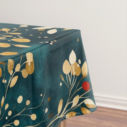 Kerst Floral Goud, Wit met rode bessen Tafelkleed (Voorbeeld)