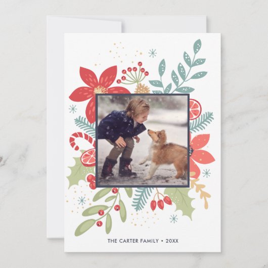 Kerst Floral met Kerstman | Foto Kerstkaart (Voorkant)