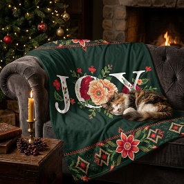 Kerst floral rand JOY Fleece Deken