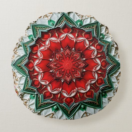 Kerst Florale Mandala Soevereiniteit Rond Kussen (Voorkant)