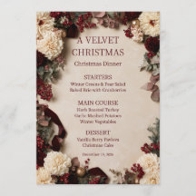 Kerst Fluwelen Dinner Menu Burgundy Dahlia Flora