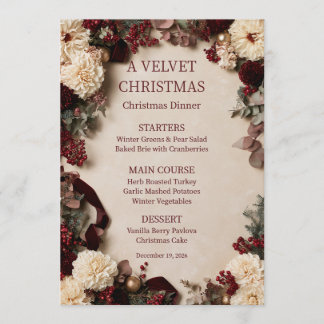 Kerst Fluwelen Dinner Menu Burgundy Dahlia Flora